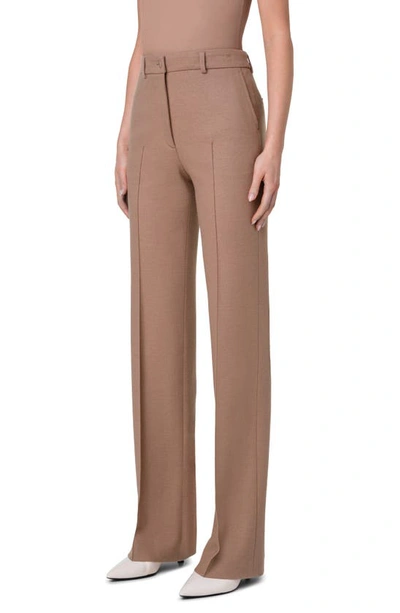 Akris Punto Faysa Felted Wool Straight-leg Pants In Malt