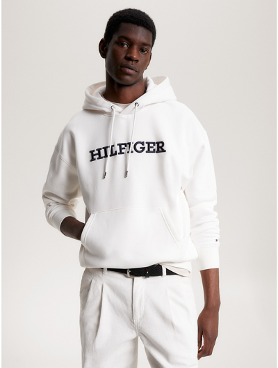 Shop Tommy Hilfiger Embroidered Monotype Hoodie In Ancient White