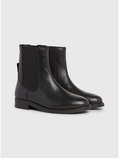 Shop Tommy Hilfiger Leather Chelsea Bootie In Black