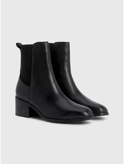 Shop Tommy Hilfiger Leather Heeled Chelsea Bootie In Black