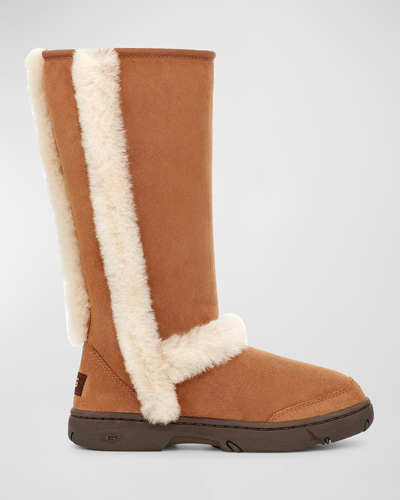 Shop Ugg Sunburst Suede Shearling Tall Classic Boots In Chestnut