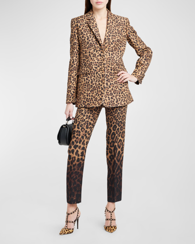 Shop Valentino Crepe Couture Leopard Print Blazer Jacket In Brown Multi