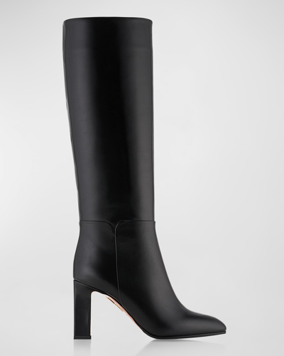 Shop Aquazzura Sellier Calfskin Tall Boots In Black