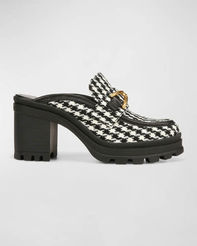 Shop Veronica Beard Wynter Houndstooth Heeled Loafer Mules In Blackwhite
