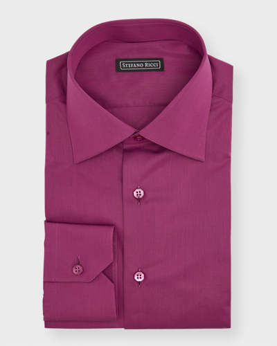 Shop Stefano Ricci Men's Solid Barrel-cuff Dress Shirt In Purple