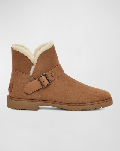 Shop Ugg Romely Suede Buckle Classic Ankle Boots In Chestnut