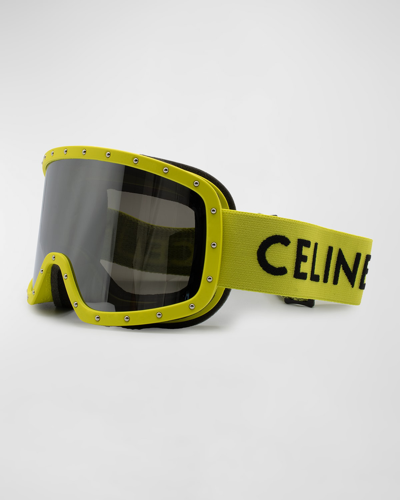 Shop Celine Logo Acetate Ski Goggles In Matte Yellow
