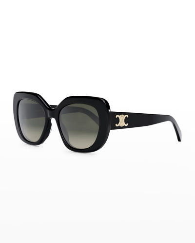 Shop Celine Triomphe Acetate Butterfly Sunglasses In Shiny Black