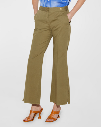 Shop Callas Milano Sofia Cropped Side-slit Stretch Twill Pants In Army