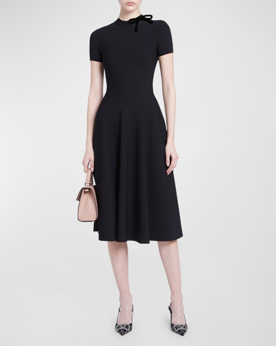 Shop Valentino Knit Midi Dress With Bow Detail In Black