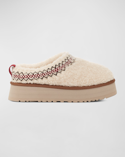 Shop Ugg Tazz Shearling Braided Flatform Slippers In Natural