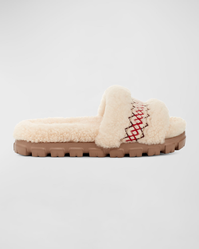 Shop Ugg Cozetta Shearling Braid Flat Slippers In Natural