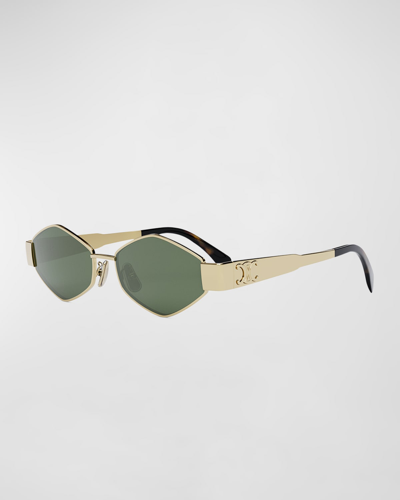 Shop Celine Triomphe Round Metal & Acetate Sunglasses In Shiny Endura Gold