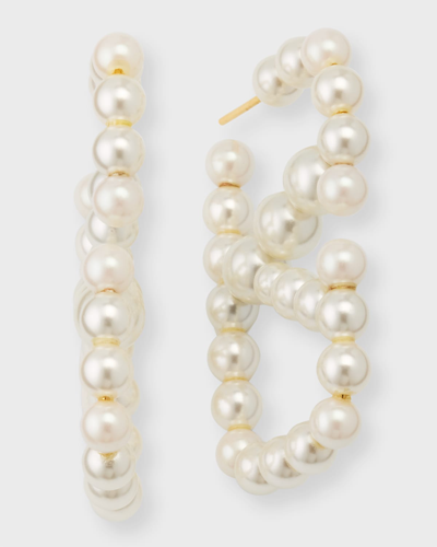 Shop Valentino V-logo Pearl Earrings In Cream