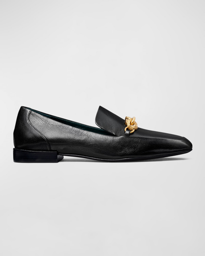 Shop Tory Burch Jessa Leather Chain Loafers In Black Gold