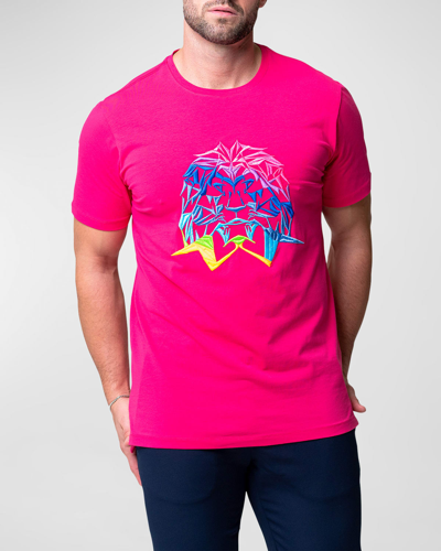 Shop Maceoo Men's Neon Embroidered T-shirt In Fuchsia