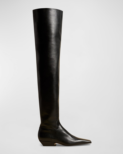 Shop Khaite Marfa Calfskin Over-the-knee Boots In Black