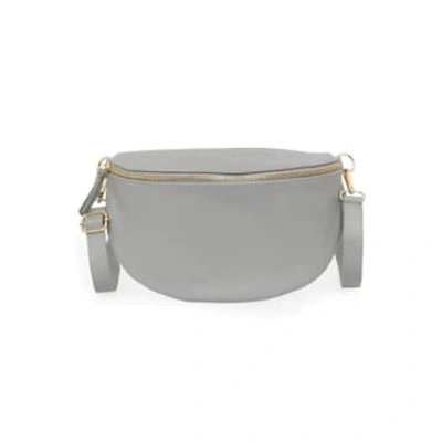Shop Miss Shorthair 6555lg Light Grey Large Italian Leather Half Moon Crossbody Bag