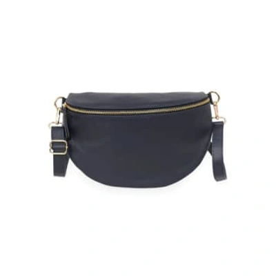 Shop Miss Shorthair 6555nb Navy Blue Large Italian Leather Half Moon Crossbody Bag