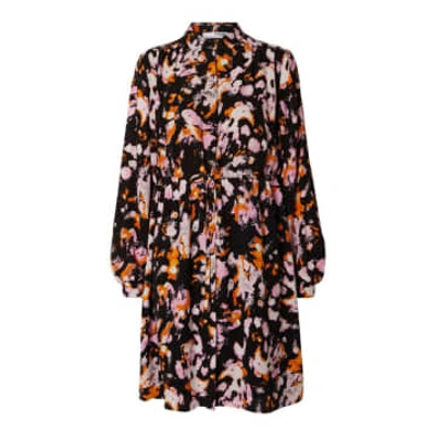 Shop Selected Femme | Printed Long Sleeve Mini Dress | Black/multi