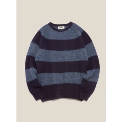 Shop Ymc You Must Create Suedehead Stripe Crew Knit In Blue