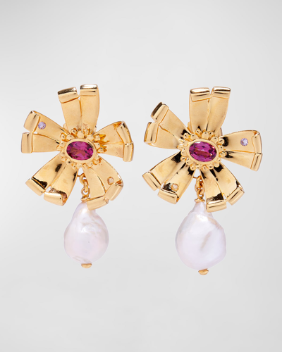 Shop Lizzie Fortunato Lotus Pearl Earrings, Gold In Multi