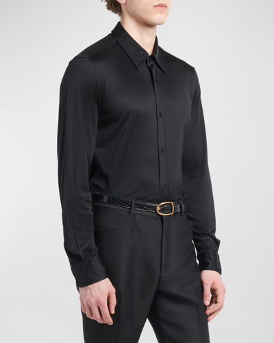 Shop Tom Ford Men's Solid Silk Sport Shirt In Black