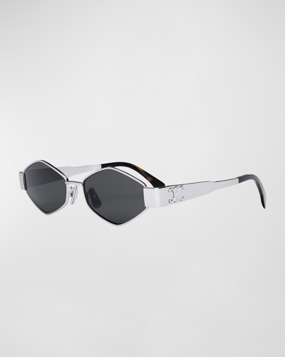 Shop Celine Triomphe Round Metal & Acetate Sunglasses In Shiny Palladium S