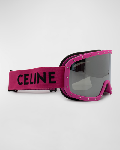 Shop Celine Logo Acetate Ski Goggles In Matte Pink