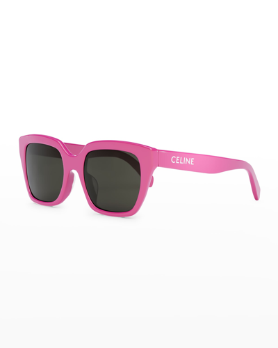 Shop Celine Logo Square Acetate Sunglasses In Pink