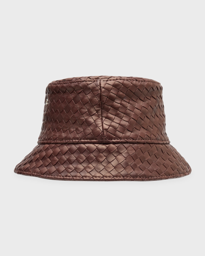 Shop Bottega Veneta Intreccio Nappa Leather Bucket Hat In Jam