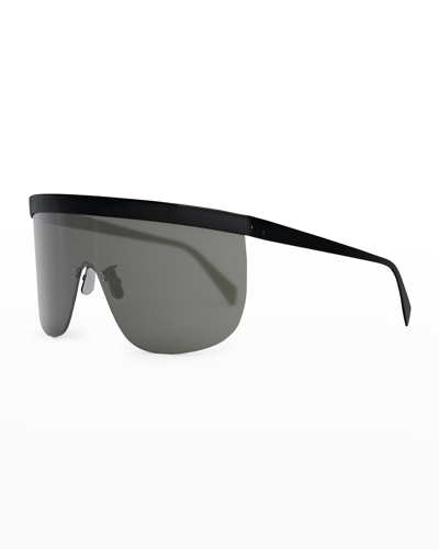 Shop Celine Moon Metal Shield Sunglasses In Shiny Black