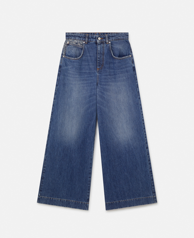 Shop Stella Mccartney S-wave Vintage Wash Wide Leg Jeans In Dark Blue