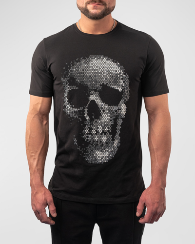 Maceoo Skulldot Black Embellished Stretch Cotton Graphic Tee In Black