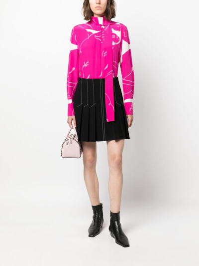 Shop Valentino Panther-print Silk Blouse In Pink