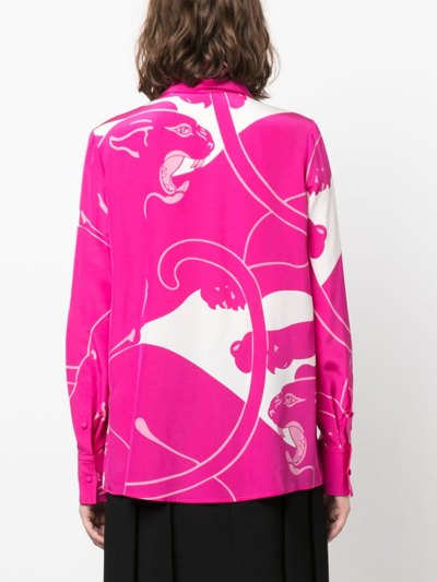 Shop Valentino Panther-print Silk Blouse In Pink