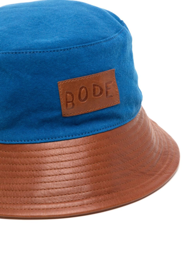 Shop Bode Logo-patch Leather Bucket Hat In Blue
