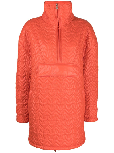 Shop Patrizia Pepe Monogram-pattern Quilted Coat In Orange