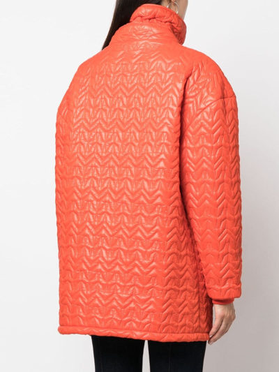 Shop Patrizia Pepe Monogram-pattern Quilted Coat In Orange