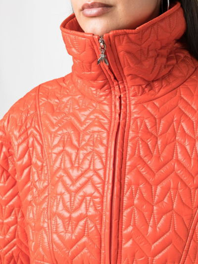 Shop Patrizia Pepe Monogram-pattern Quilted Coat In Orange