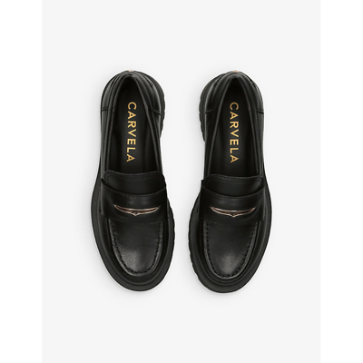 Shop Carvela Women's Black Stomper 2 Strap-detail Leather Loafers