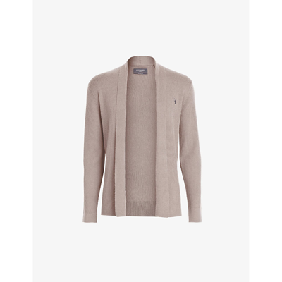 Shop Allsaints Men's Stone Taupe Ma Mode Open-front Wool Cardigan