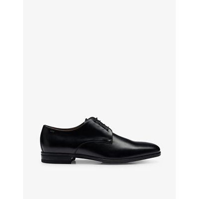 Shop Hugo Boss Boss Men's Black Brand-emed Tonal-stitching Leather Derby Shoes