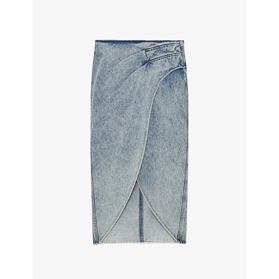 Shop Iro Womens Blue Etana Wrap-front Denim Midi Skirt In Blu34