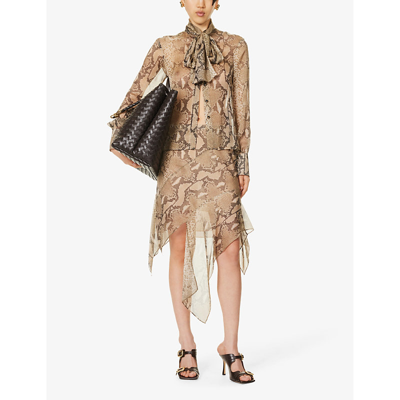 Shop Stella Mccartney Womens Multicolor Brown Python Asymmetric-hem Silk Midi Skirt