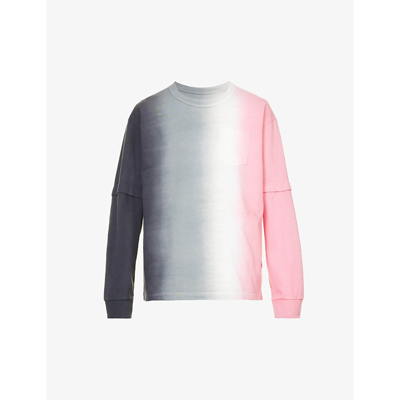Shop Sacai Men's Grey Pink Tie-dye Crewneck Cotton-jersey T-shirt