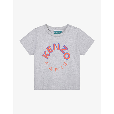 Shop Kenzo Grey Marl Logo-print Short-sleeve Cotton-jersey T-shirt 6 Months-4 Years