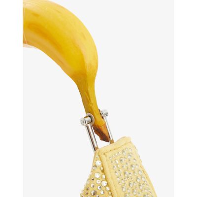 Shop Puppets And Puppets Women's Yellow Banana Sequin-embellished Woven Shoulder Bag
