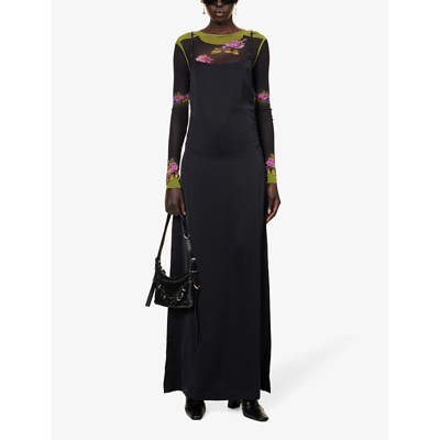 Shop Heron Preston Women's Black Barbed Wire Dipped-pack Woven Maxi Dress