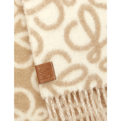 Loewe Anagram Scarf In Beige/white
